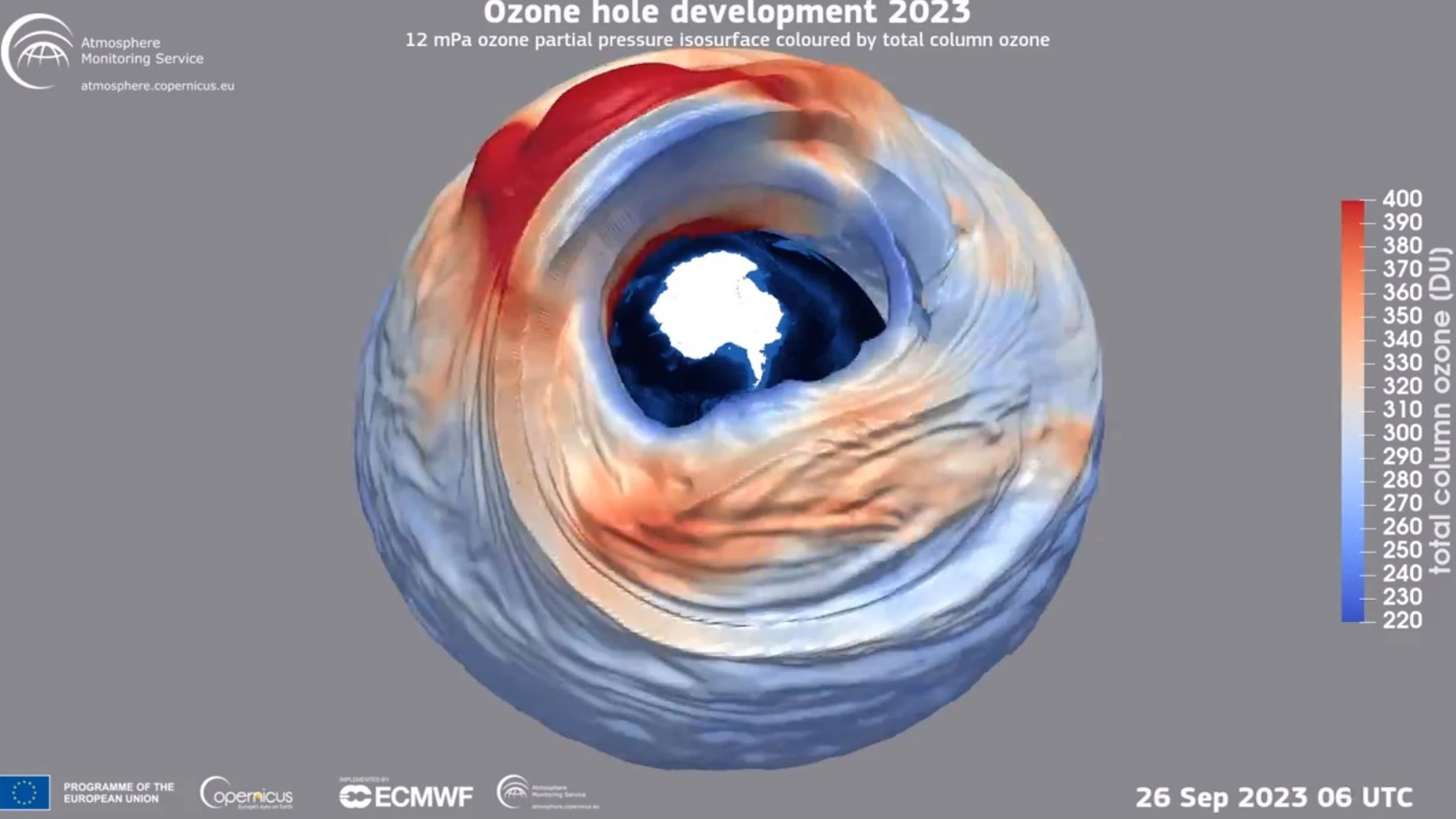 Agujero antártico de la capa de ozono en septiembre de 2023 COPERNICUS 29/12/2023