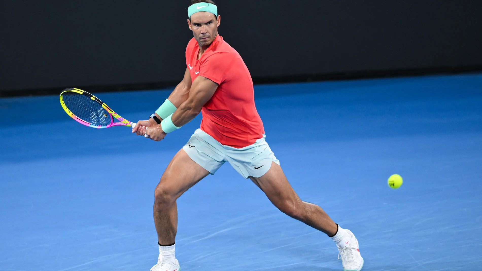 Brisbane (Australia), 04/01/2024.- Rafael Nadal of Spain in action against Jason Kubler of Australia at the 2024 Brisbane International in Brisbane, Australia, 04 January 2024. (Tenis, España) EFE/EPA/ZAIN MOHAMMED AUSTRALIA AND NEW ZEALAND OUT 