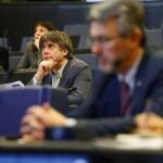 Carles Puigdemont in the Minority Intergroup meeting in the European Parliament Strasbourg. Photograph By Mathieu Cugnot.