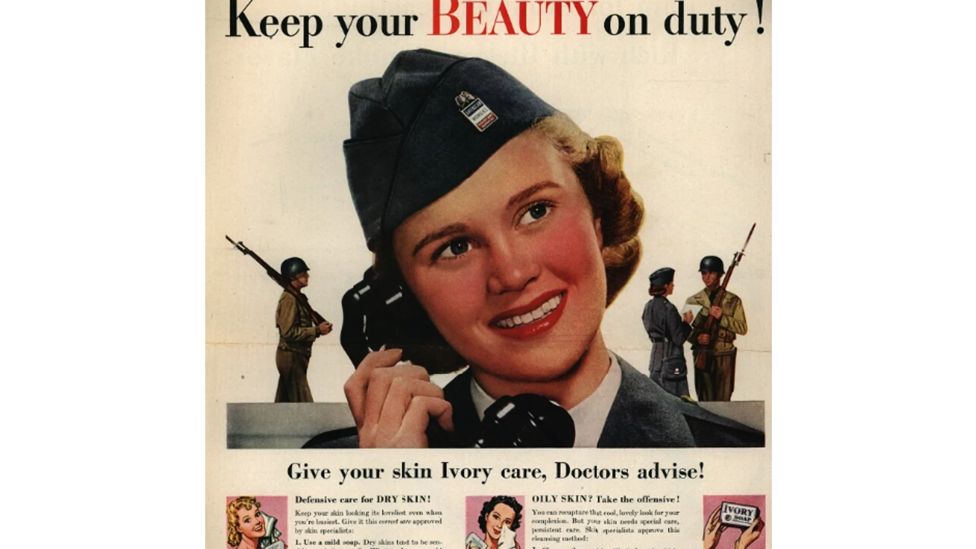 Carteles de la Segunda Guerra Mundial donde se aconseja que la mujer utilice maquillaje