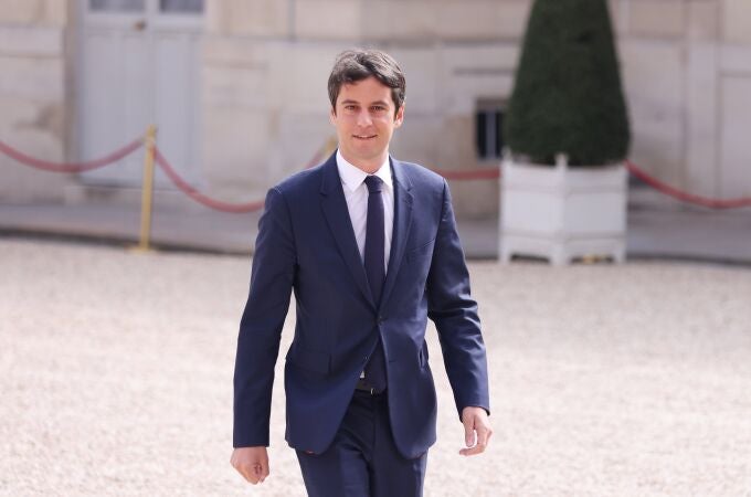 This file photo taken on May 7, 2022 shows Gabriel Attal at the Elysee Palace in Paris, France