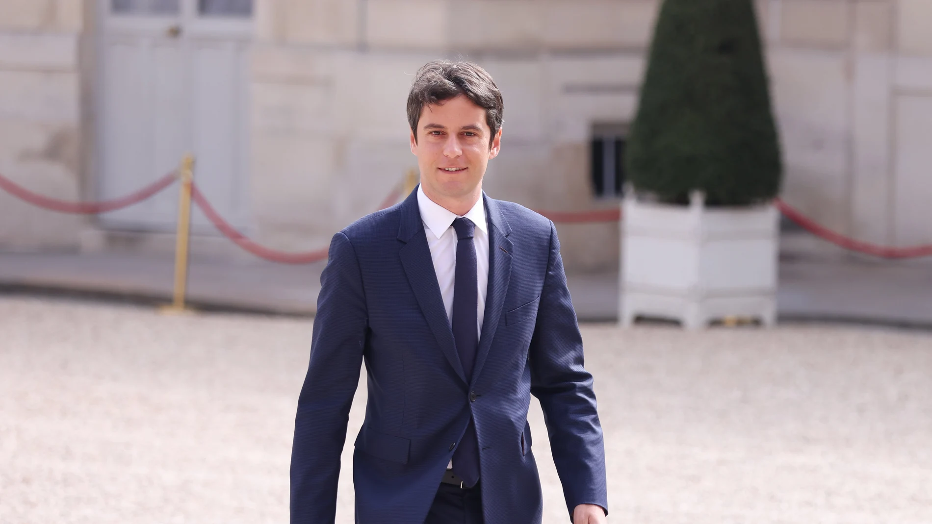 This file photo taken on May 7, 2022 shows Gabriel Attal at the Elysee Palace in Paris, France
