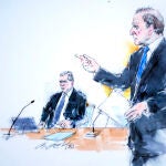 Dibujo de Hunter Biden y el fiscal Abbe Lowell, en el tribunal de Los Ángeles