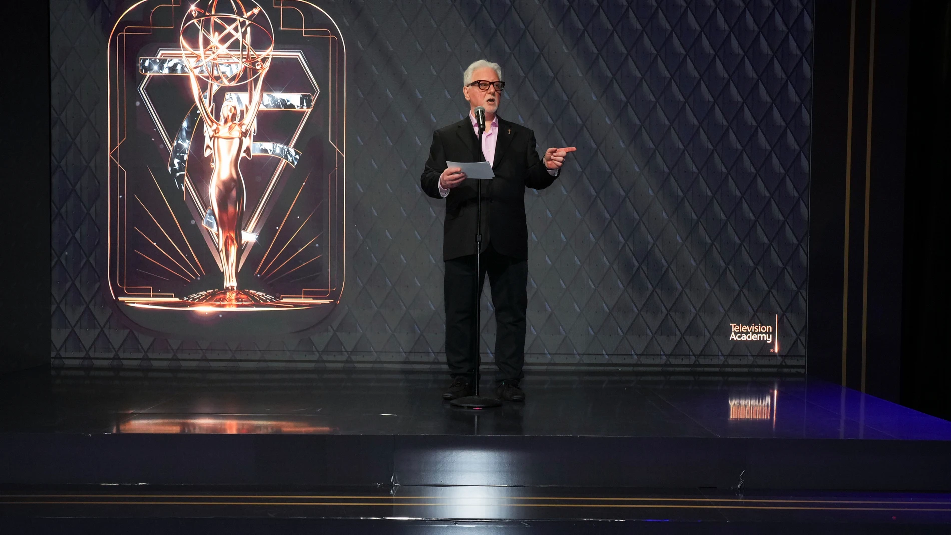 Frank Scherma, Television Academy Chair, welcomes the performers nominated this year for an Emmy to the 75th Emmy Awards Performers Nominee Celebrations at the JW Marriott on Saturday, Jan. 13, 2024, in Los Angeles. (Photo by Jordan Strauss/Invision for The Television Academy/AP Images)