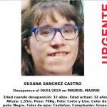 El cartel de SOSDesaparecidos que informa de la desaparición de Susana Sánchez Castro en Madrid 