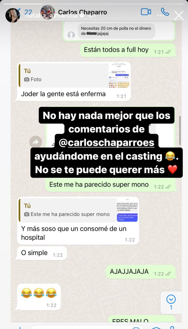 Conversación de Natalia Almarcha con un amigo hablando de sus nuevos pretendientes tras su ruptura con Risto Mejide