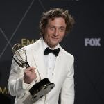 Jeremy Allen White, winner of the award for outstanding lead actor in a comedy series for "The Bear," poses in the press room during the 75th Primetime Emmy Awards on Monday, Jan. 15, 2024, at the Peacock Theater in Los Angeles. 