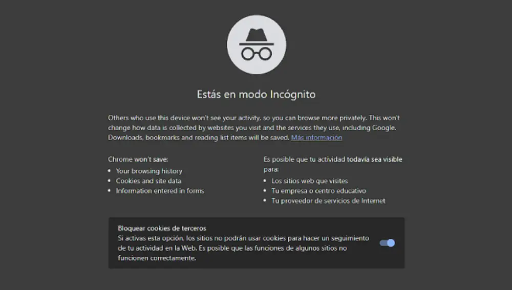 El nuevo aviso con el que Google reconoce seguir rastreando al usuario en el modo Incógnito de Chrome.