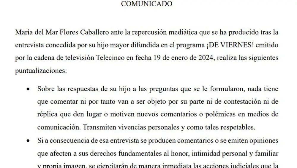 Comunicado oficial de Mar Flores tras la entrevista de Carlo Costanzia en televisión