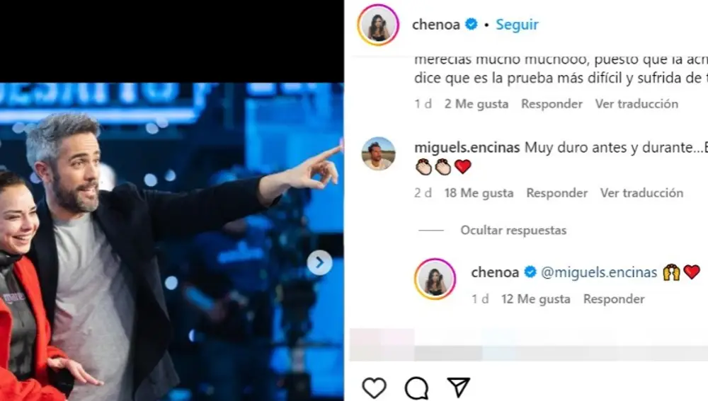 Miguel Sánchez Encinas comenta una publicación de Chenoa tras su ruptura