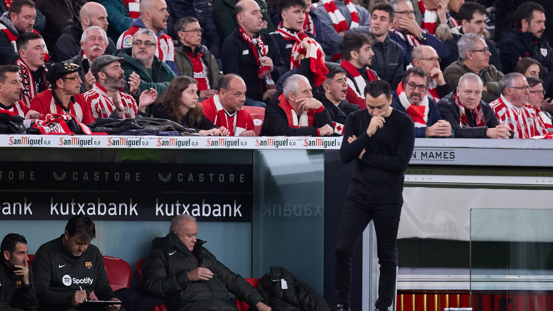Xavi Hernandez head coach of FC Barcelona reacts during the Copa del Rey match between Athletic Club and FC Barcelona at San Mames on January 24, 2024, in Bilbao, Spain. AFP7 24/01/2024 ONLY FOR USE IN SPAIN
