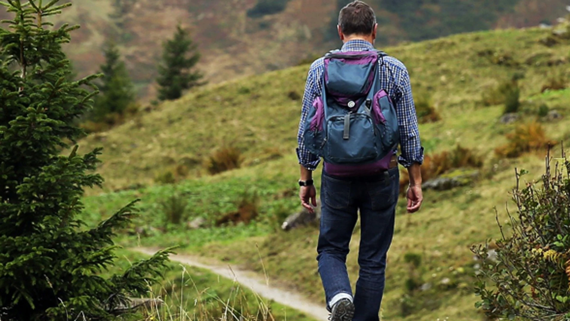 Un senderista caminando por la comarca del Valle