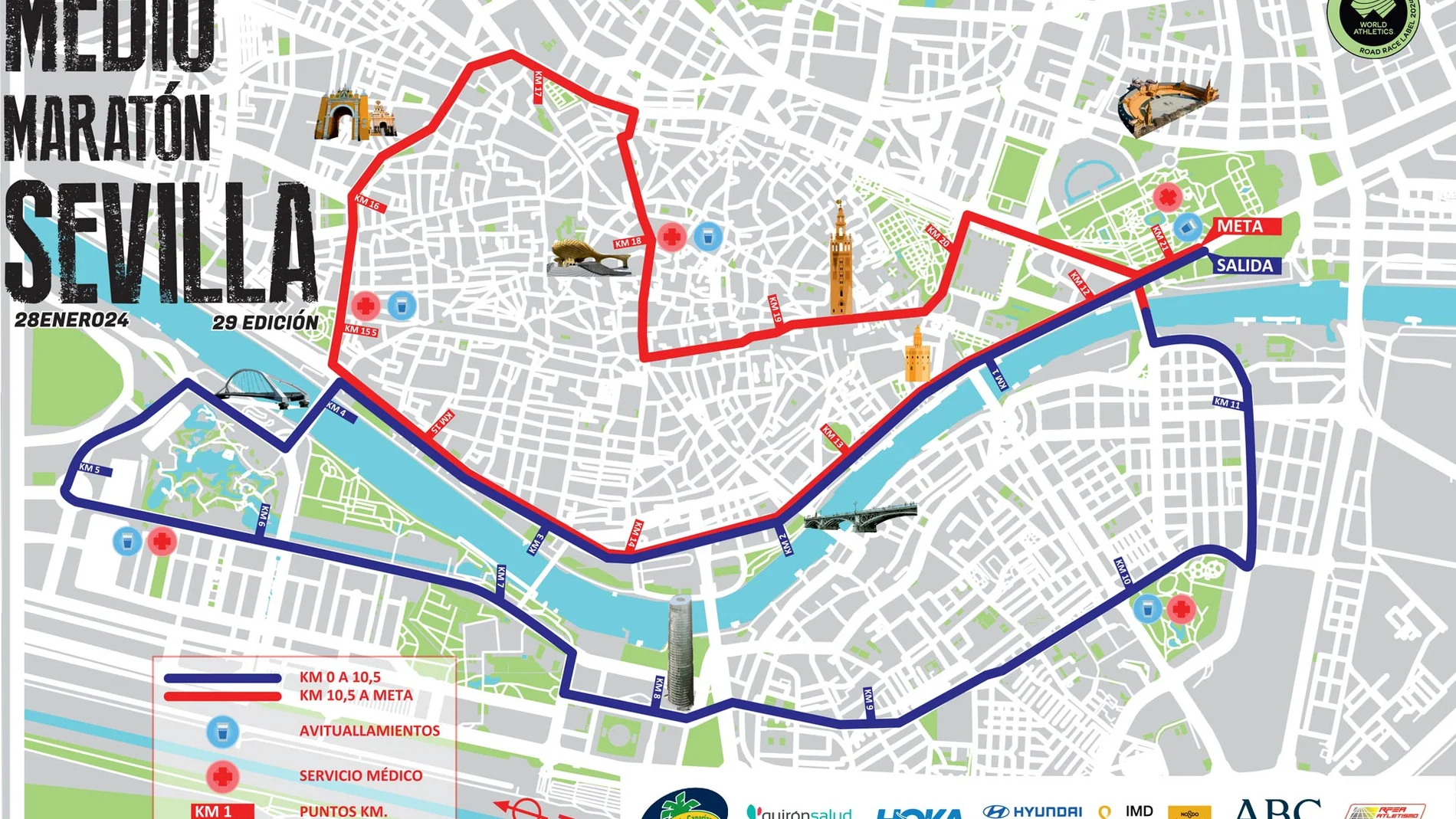 Así es el recorrido del medio maratón de Sevilla de este domingo