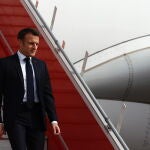 El presidente francés, Emmanuel Macron, a su llegada a India 