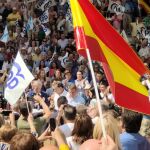 Rueda, con Rajoy y Feijóo el pasado mes de julio en la plaza de toros de Pontevedra. 