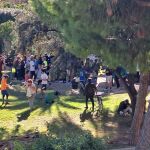 Reparto de alimento en el Jardín del Turia que fue prohibido por el Ayuntamiento