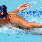 María Peláez, en el relevo de 4x100 de los Juegos de Atenas