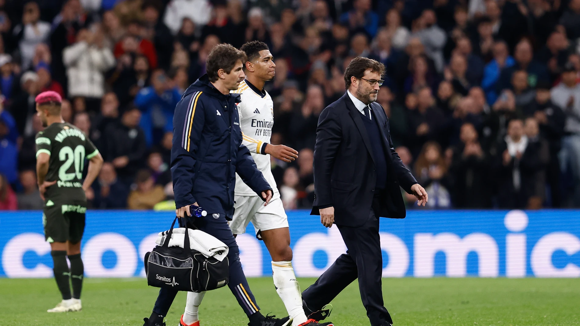 Jude Bellingham of Real Madrid gets injured during the Spanish League, LaLiga EA Sports, football match played between Real Madrid and Girona CF at Santiago Bernabeu stadium on February 10, 2024 in Madrid, Spain. AFP7 10/02/2024 ONLY FOR USE IN SPAIN