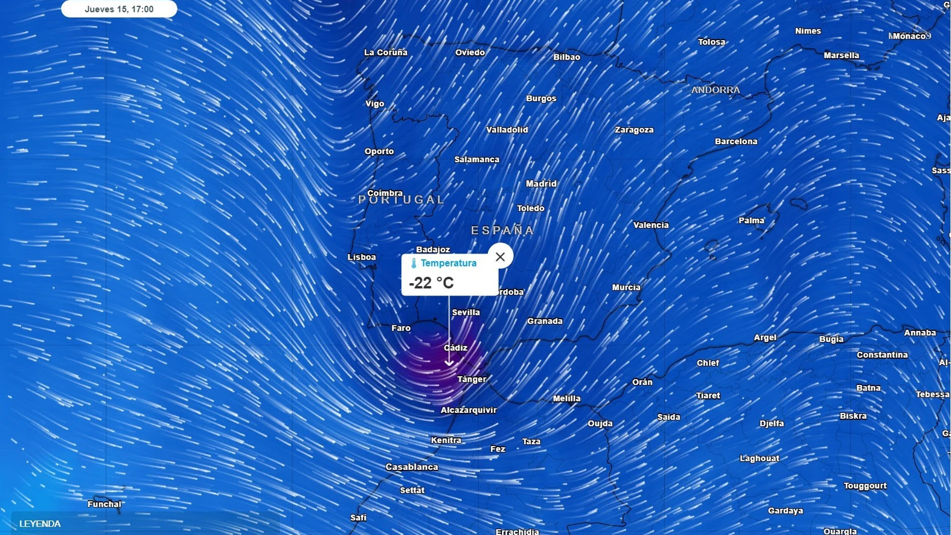 Un embolsamiento de aire frío se situará este jueves sobre el Estrecho. METEORED 13/02/2024