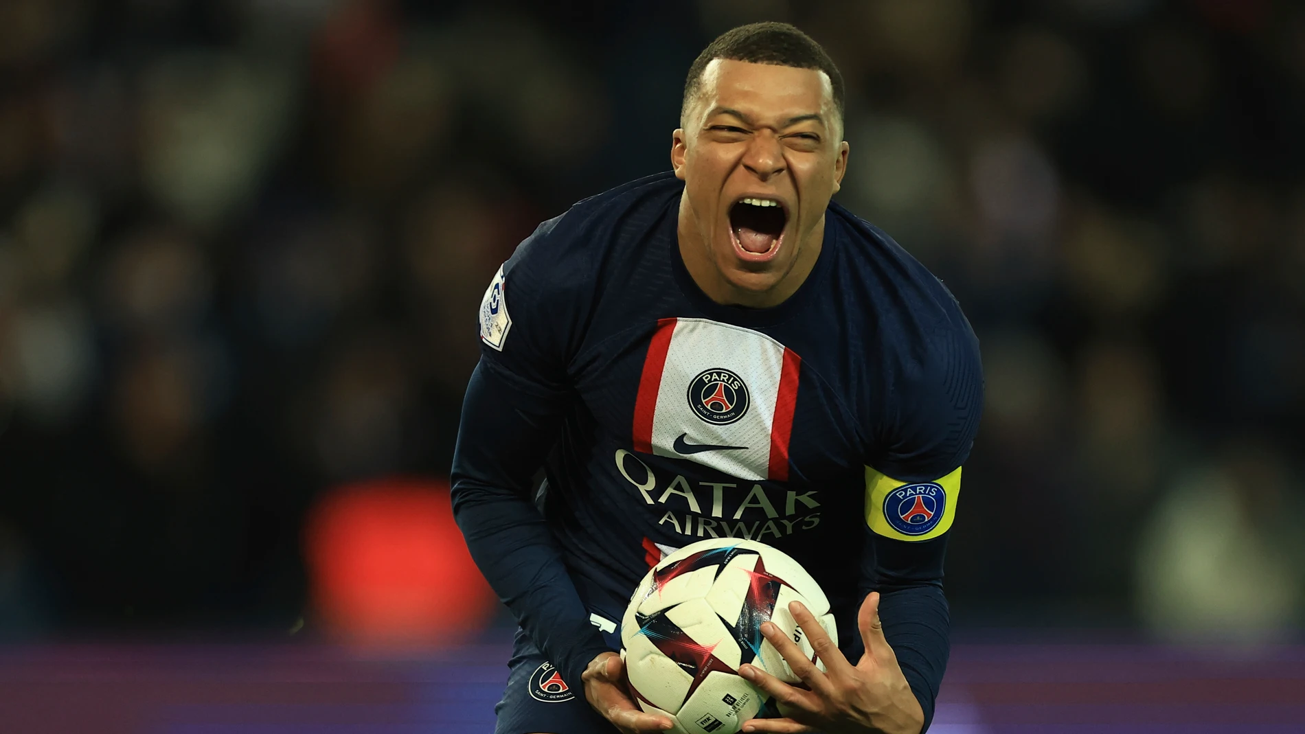 FILE - PSG's Kylian Mbappe celebrates after scoring his side's fourth goal during the French League One soccer match between Paris Saint-Germain and Nantes at the Parc des Princes in Paris, Saturday, March 4, 2023. Mbappe has told Paris Saint-Germain he will leave the club at the end of the season, it was reported on Thursday, Feb. 15, 2024. (AP Photo/Aurelien Morissard, File)