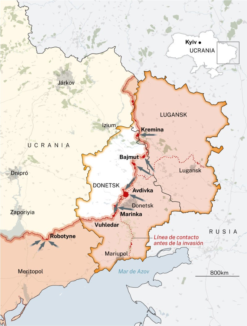 Frontera del frente en la guerra en Ucrania