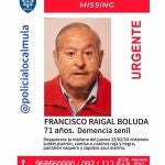 Sucesos.- Buscan a un hombre de 71 años desaparecido este jueves en Mula (Murcia)