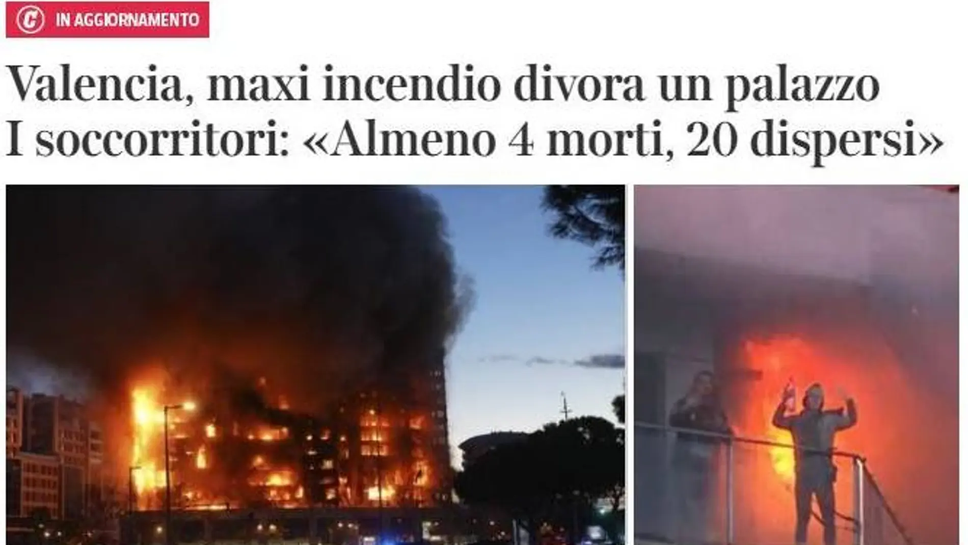 Titular del medio italiano Corriere della Sera, destacando la cifra de afectados