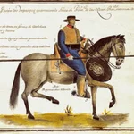 Acuarela de un soldado de cuera español pintada por Raimundo Murillo en 1804