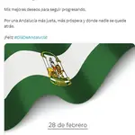 Mensaje de Pedro Sánchez, presidente del Gobierno, en sus redes sociales con motivo del Día de Andalucía.