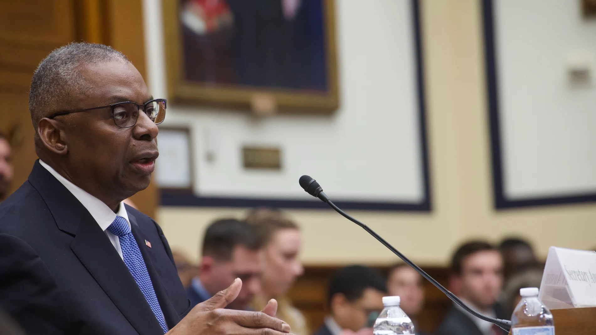 February 29, 2024, Washington, District Of Columbia, USA: United States Secretary of Defense Lloyd J Austin III appears before a US House Committee on Armed Services hearing "A review of Defense Secretary Austin's unannounced absence" in the Rayburn House Office Building in Washington, DC, Thursday, February 29, 2024 29/02/2024