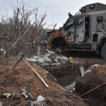 Un carro de combate incendiado en la localidad ucraniana de Robotyne (Zaporiyia)