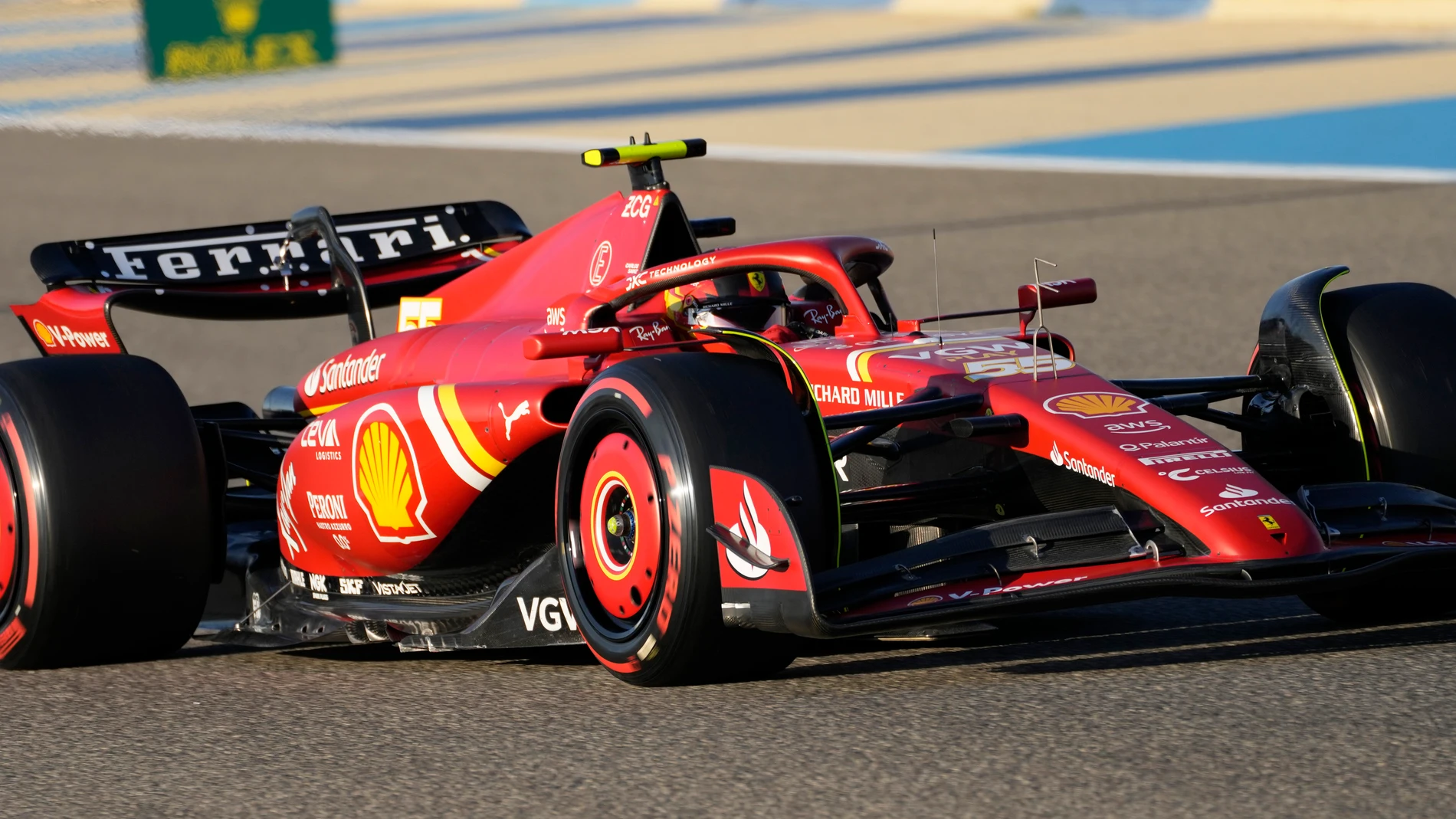Ferrari driver Carlos Sainz of Spain steers his car during the third practice session ahead of the Formula One Bahrain Grand Prix at the Bahrain International Circuit in Sakhir, Bahrain, Friday, March 1, 2024. (AP Photo/Darko Bandic)