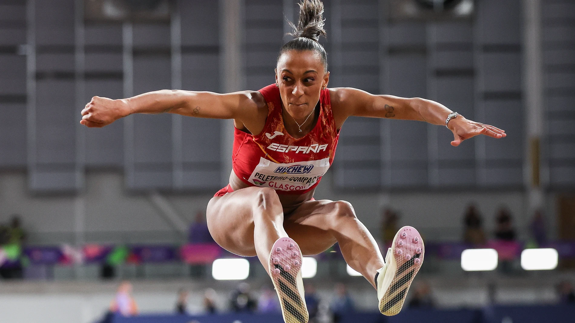 Glasgow (United Kingdom), 03/03/2024.- Ana Peleteiro-Compaore of Spain competes in the Women's Triple Jump Final at the World Athletics Indoor Championships in Glasgow, Britain, 03 March 2024. (Mundial de Atletismo, Triple salto, España, Reino Unido) EFE/EPA/ADAM VAUGHAN 