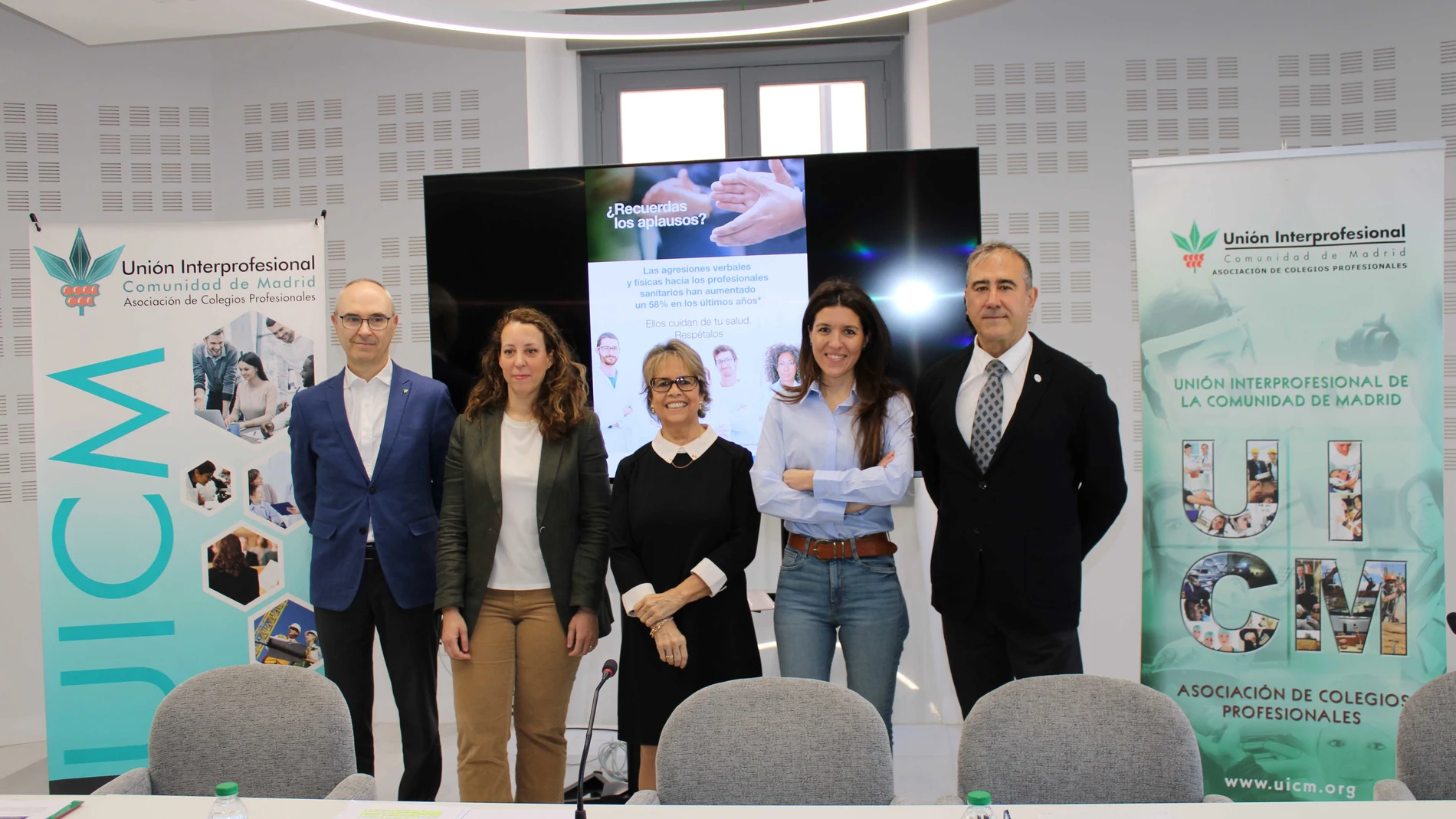 Representantes de Colegios Profesionales sanitarios, integrados en Unión Interprofesional de la Comunidad de Madrid (UICM), han presentado una campaña para redes sociales por el Día Europeo contra las agresiones a profesionales sanitarias. UNIÓN INTERPROFESIONAL DE MADRID 12/03/2024