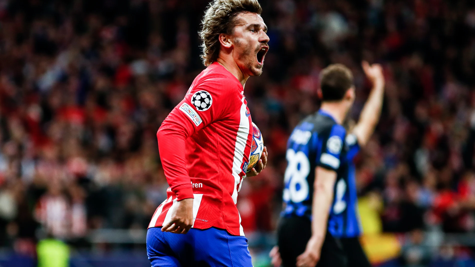 Antoine Griezmann of Atletico de Madrid celebrates a goal during the UEFA Champions League, Round of 16, football match played between Atletico de Madrid and FC Internazionale Milano at Civitas Metropolitano stadium on March 13, 2024, in Madrid, Spain. AFP7 13/03/2024 ONLY FOR USE IN SPAIN