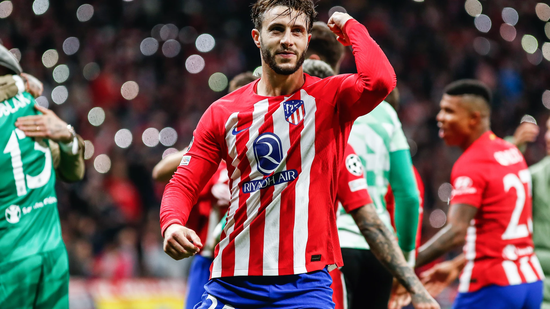 Mario Hermoso of Atletico de Madrid celebrates the victory during the UEFA Champions League, Round of 16, football match played between Atletico de Madrid and FC Internazionale Milano at Civitas Metropolitano stadium on March 13, 2024, in Madrid, Spain. AFP7 13/03/2024 ONLY FOR USE IN SPAIN