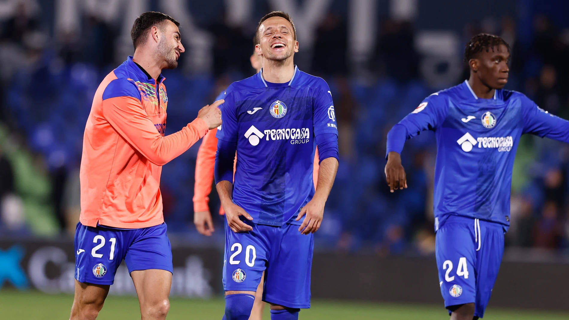 Juan Iglesias and Nemanja Maksimovic of Getafe CF celebrates the 1-0 victory during the Spanish League, LaLiga EA Sports, football match played between Getafe CF and Girona FC at Coliseum stadium on March 16, 2024, in Madrid, Spain. AFP7 16/03/2024 ONLY FOR USE IN SPAIN
