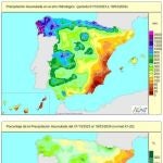Las últimas lluvias sitúan las precipitaciones acumuladas en España un 5% por encima de su valor normal