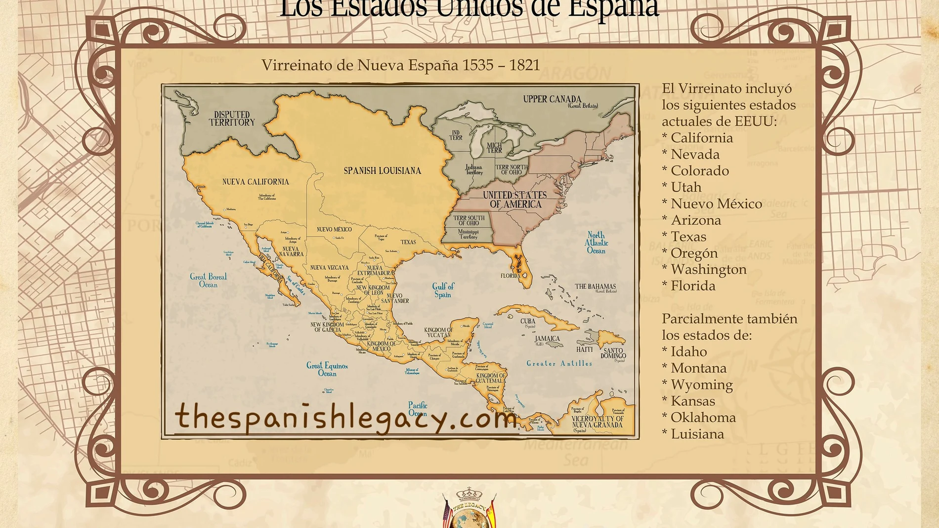 Mapa del territorio español en Norteamérica