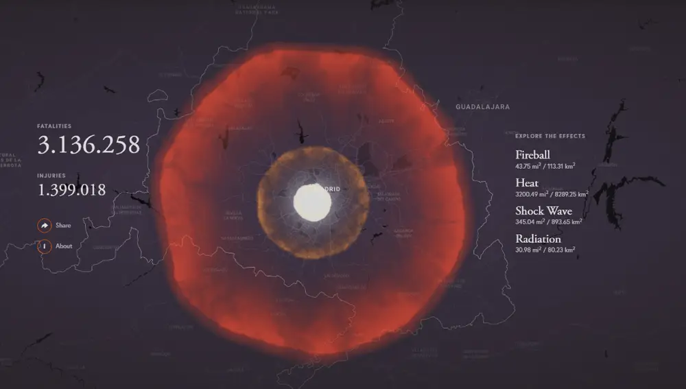 Simulación de la detonación de la bomba del Zar en Madrid.
