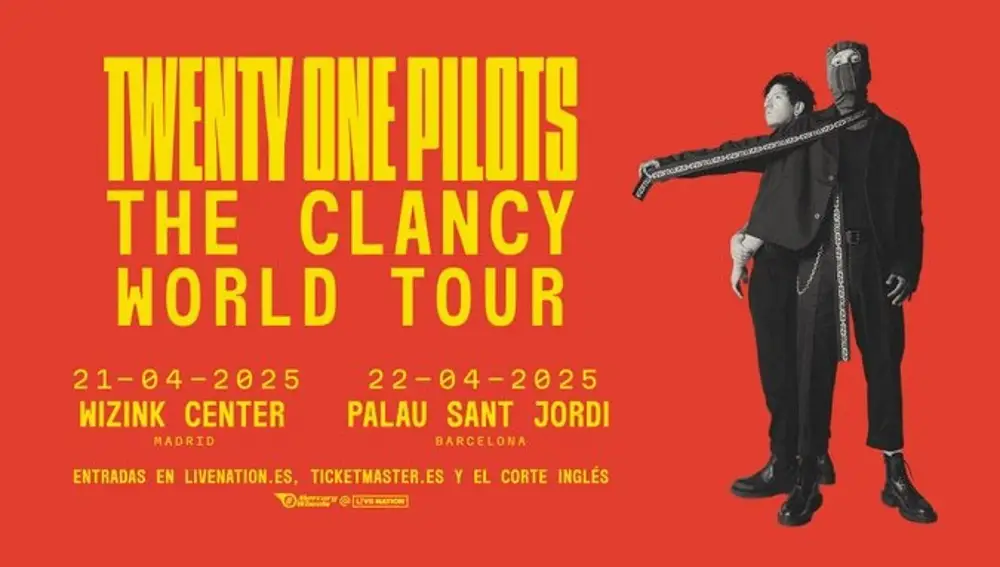 Cartel de anuncio de los conciertos de Twenty One Pilots en España