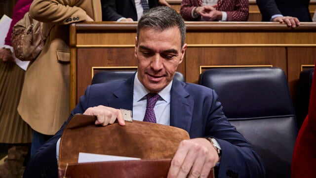 El presidente del gobierno, Pedro Sanchez, durante una sesión de control al gobierno en el pleno del Congreso de los Diputados. 