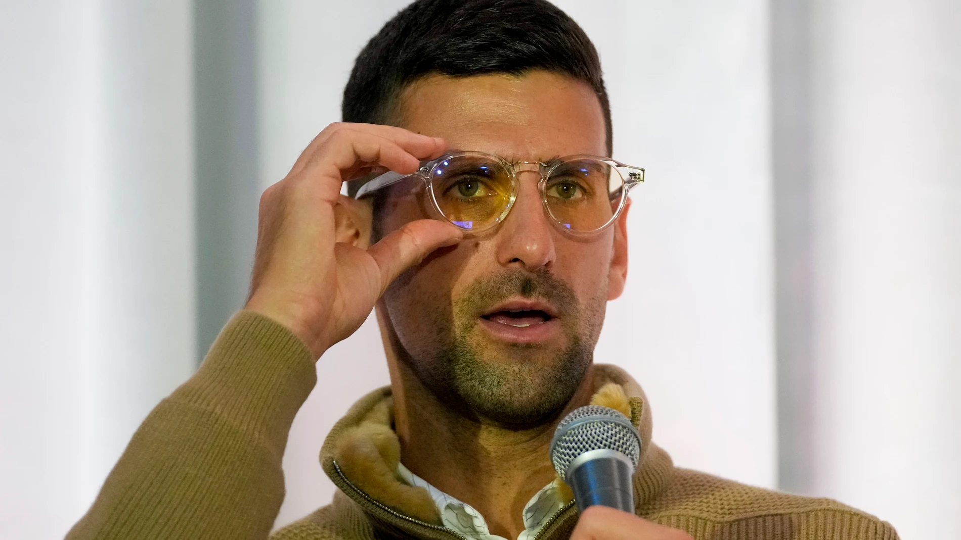 Serbian tennis player Novak Djokovic speaks to the media after the screening of the documentary film about Croatian tennis legend Niki Pilic, former tennis player and former trainer of Novak Djokovic, Boris Becker and Goran Ivanisevic, in Belgrade, Serbia, Thursday, March 28, 2024. Top-ranked Novak Djokovic has split with coach Goran Ivanisevic, ending their association that began in 2018 and included 12 Grand Slam titles for the Serbian tennis player. (AP Photo/Darko Vojinovic)