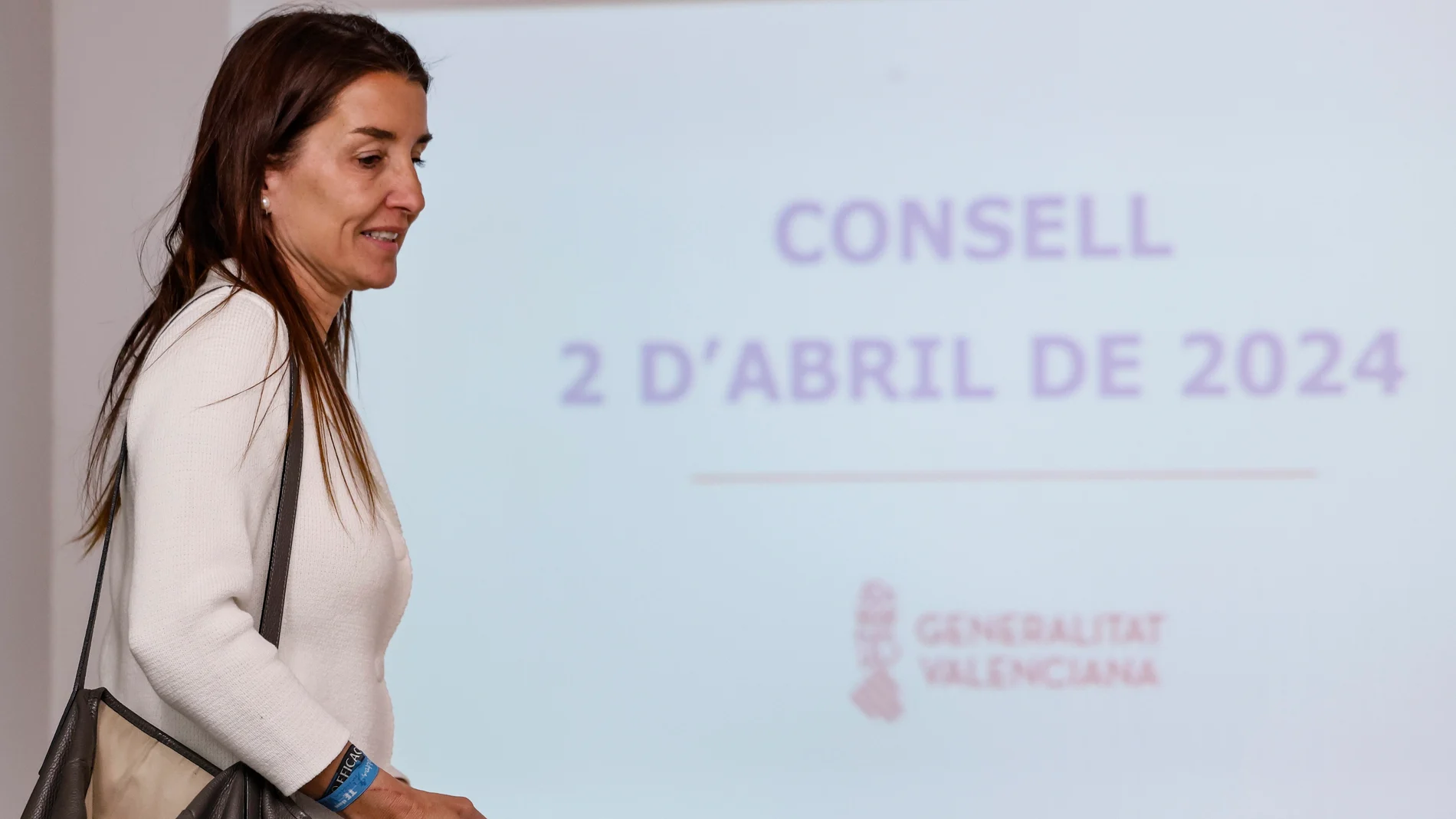 La consellera de Hacienda, Economía y Administración Pública, Ruth Merino, hoy antes de la rueda de prensa tras el pleno del Consell