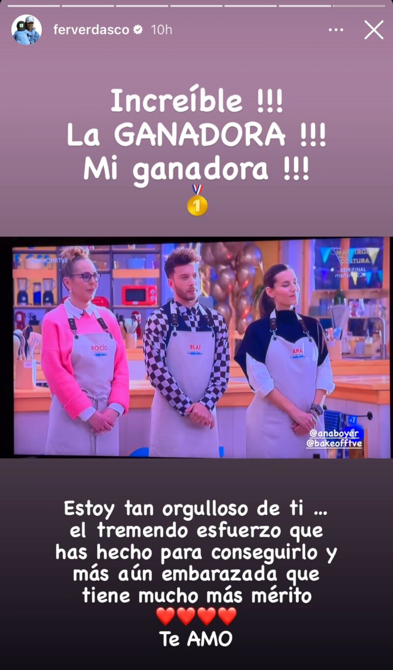 Fernando Verdasco, orgulloso de Ana Boyer por ganar &quot;Bake Off: famosos al horno&quot;