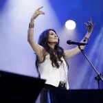La cantante Marilia en la Fiesta de la Resurrección en la Plaza de Cibeles. 