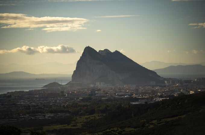A view of Gibraltar rock is photographed from the Spanish city of La Línea.