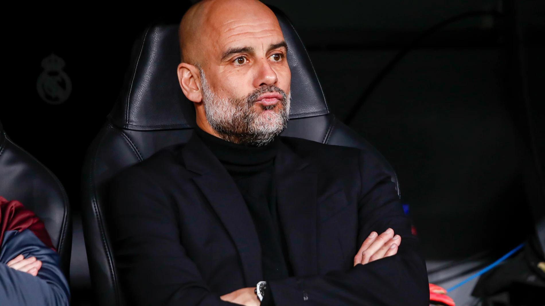Pep Guardiola, head coach of Manchester City, looks on during the UEFA Champions League, Quarter finals, football match played between Real Madrid and Manchester City at Santiago Bernabeu stadium on April 9, 2024, in Madrid, Spain. AFP7 09/04/2024 ONLY FOR USE IN SPAIN