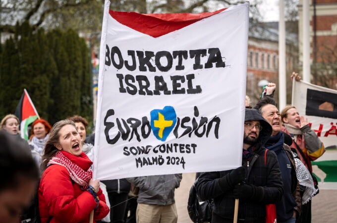 People protest in Malmo against Israel's participation in Eurovision Song Contest 2024