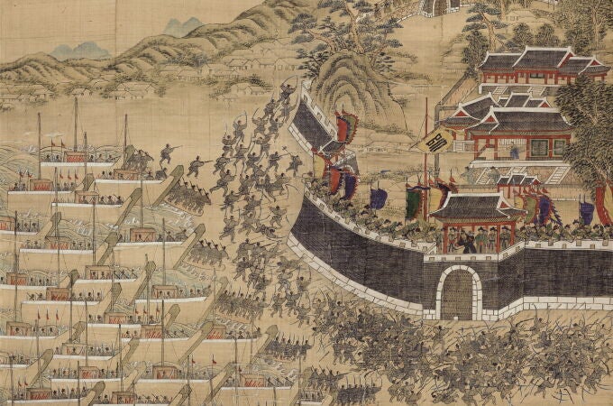 Los mártires patrióticos en la batalla de la fortaleza de Busanjin (1760), pintura sobre seda anónima